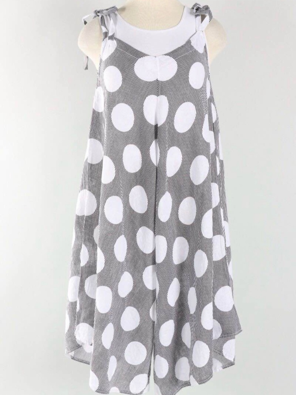 Girls' Gray & White Polka Dot Tie-Shoulder Sundress